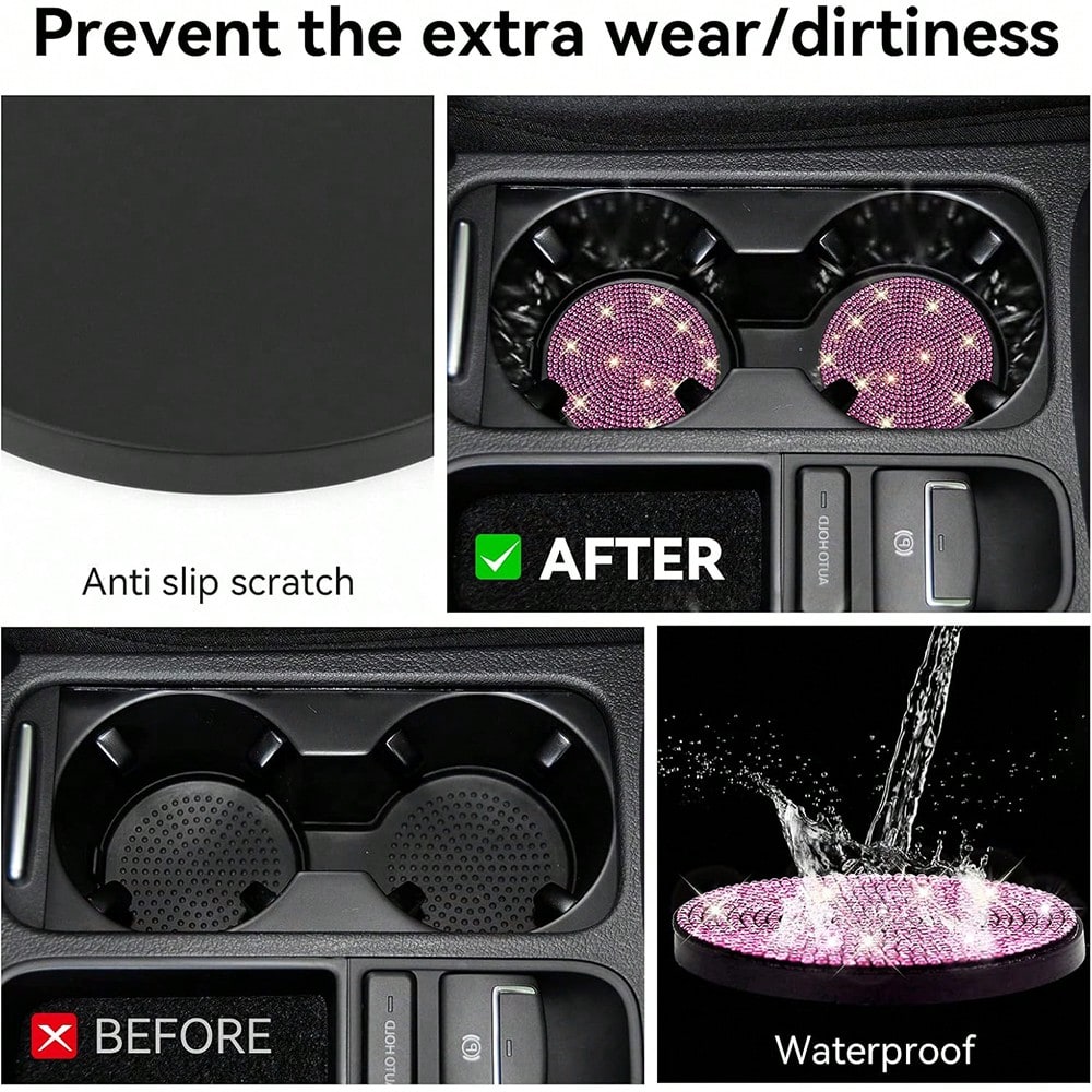 1pc Car Crystal Cup Holder Coaster, Heat Insulation Fully Decorated