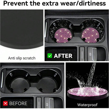 1pc Car Crystal Cup Holder Coaster, Heat Insulation Fully Decorated