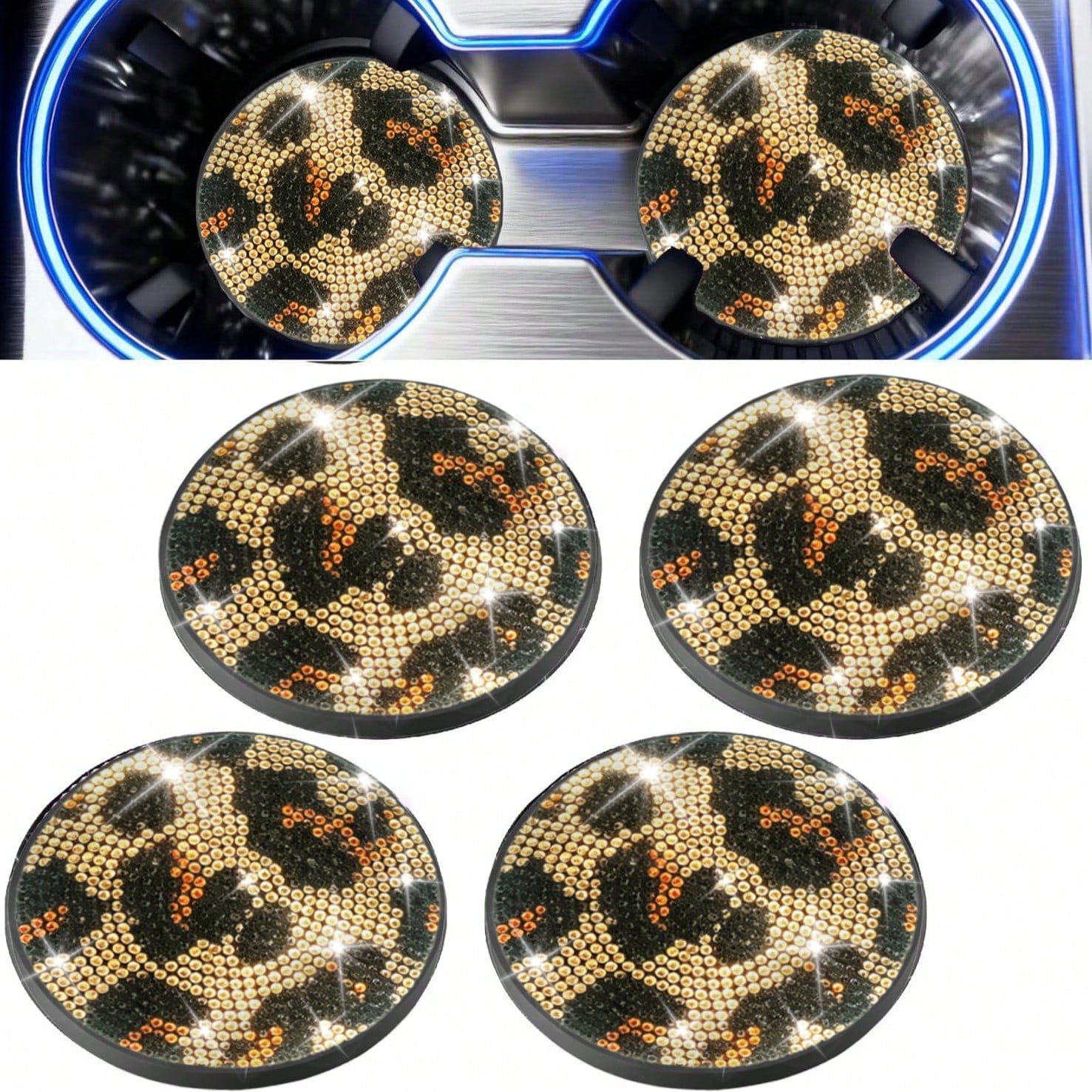 1pc Car Crystal Cup Holder Coaster, Heat Insulation Fully Decorated