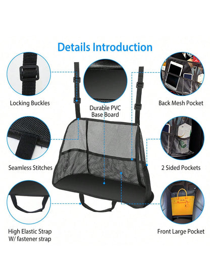 1Pc Car Net Pocket Handbag Holder Car Storage Netting Pouch Seat Side Storage Mesh Organizers Bag For Purse Phone Documents Barrier Pets Kids At Backseat