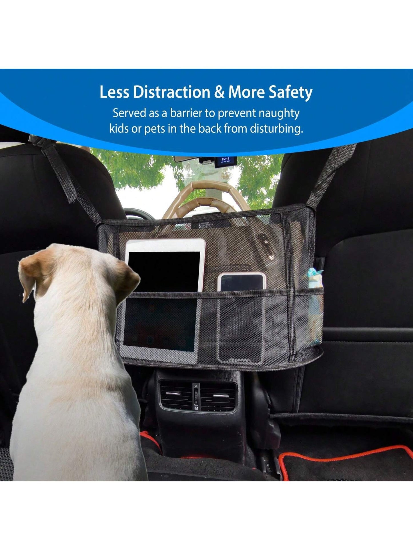 1Pc Car Net Pocket Handbag Holder Car Storage Netting Pouch Seat Side Storage Mesh Organizers Bag For Purse Phone Documents Barrier Pets Kids At Backseat