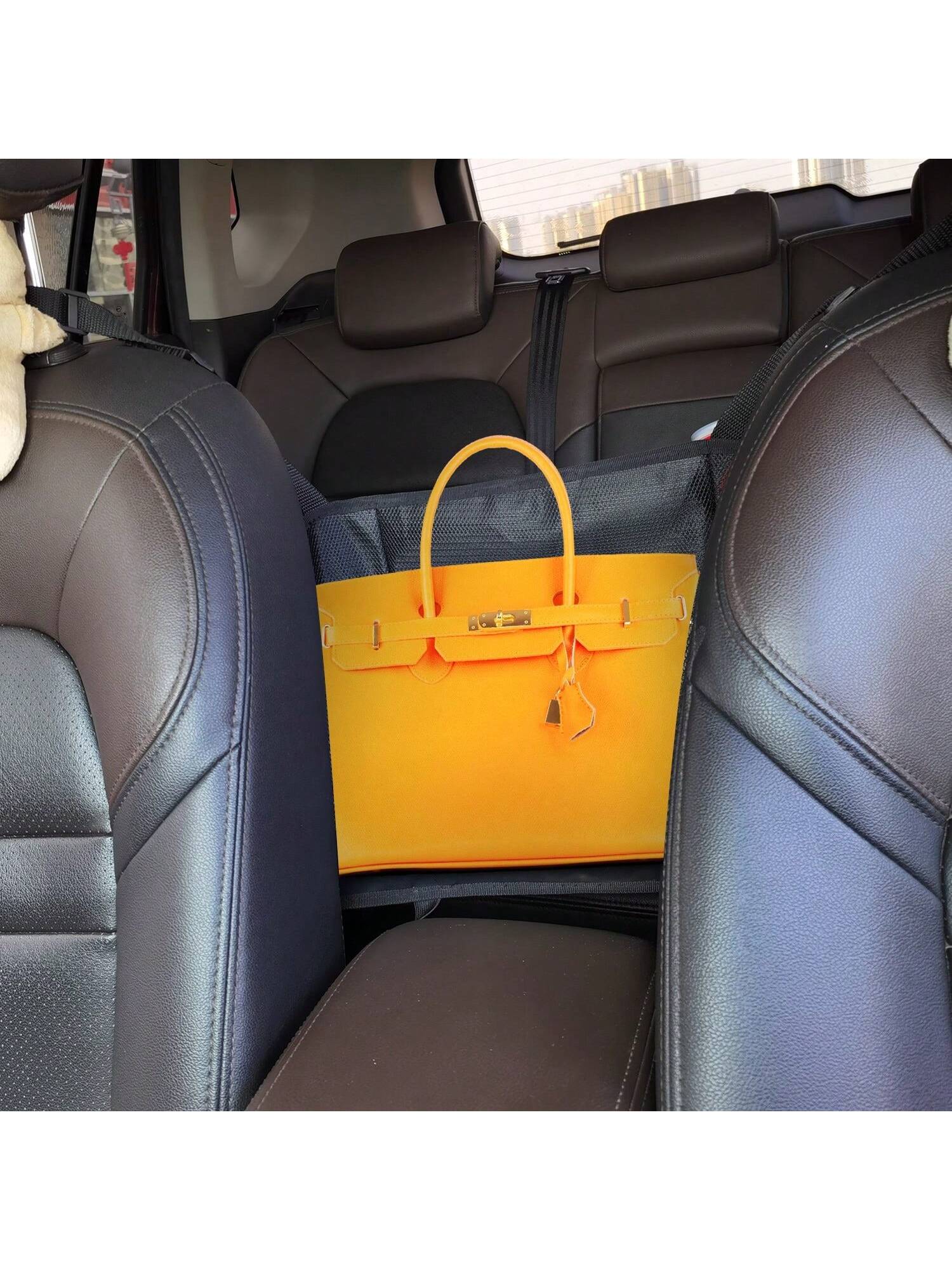1Pc Car Net Pocket Handbag Holder Car Storage Netting Pouch Seat Side Storage Mesh Organizers Bag For Purse Phone Documents Barrier Pets Kids At Backseat