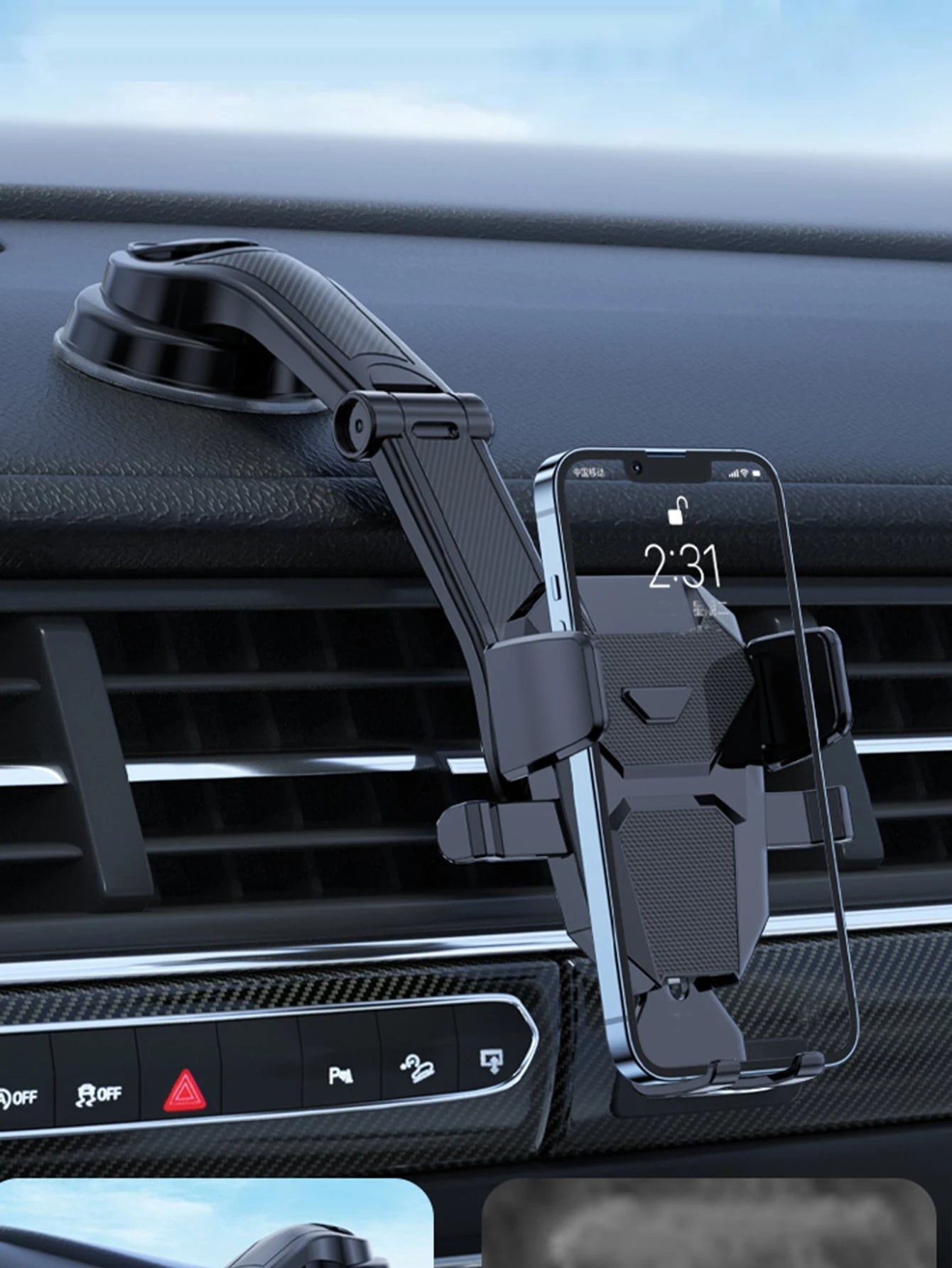 1pc Car Phone Holder, Adjustable Telescopic Suction Cup Photography Stand, Portable