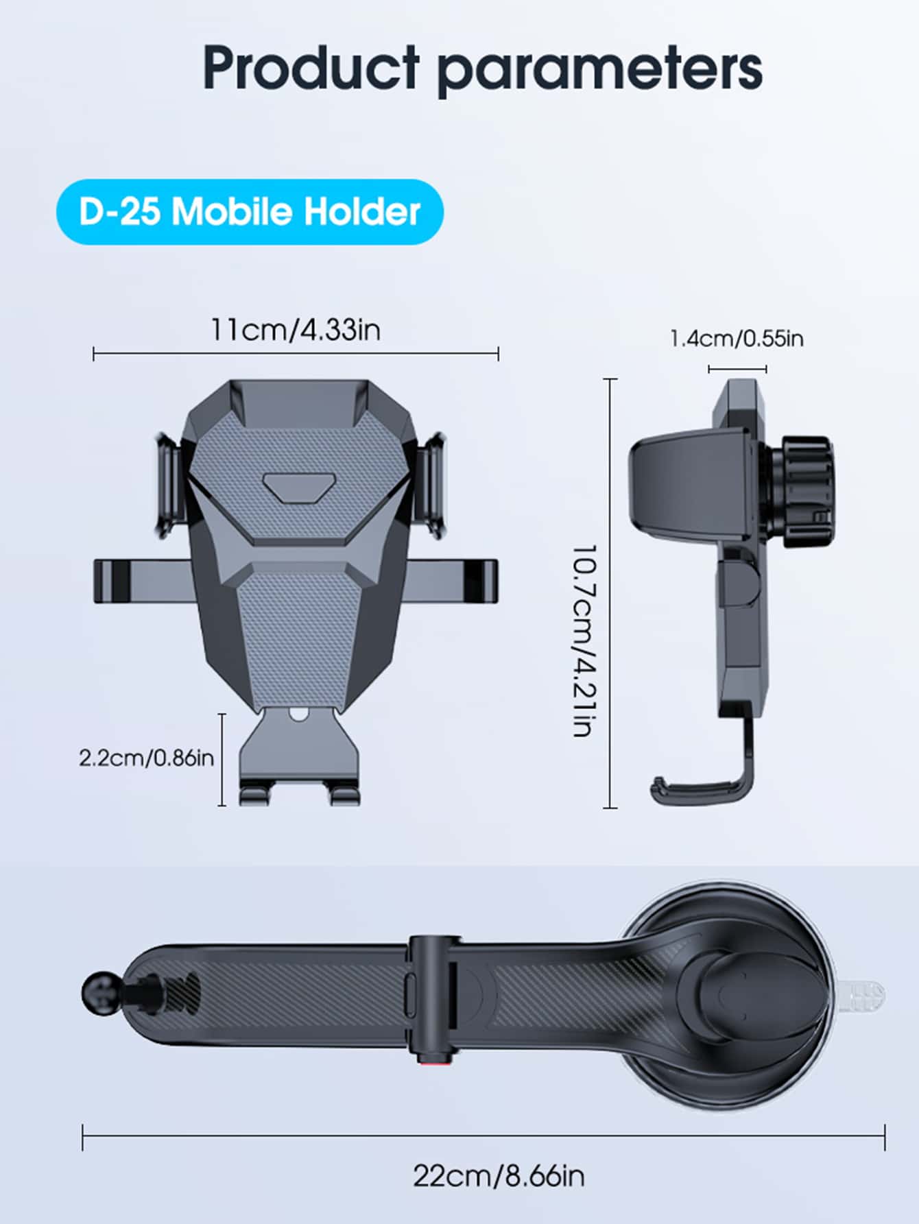 1pc Car Phone Holder, Adjustable Telescopic Suction Cup Photography Stand, Portable