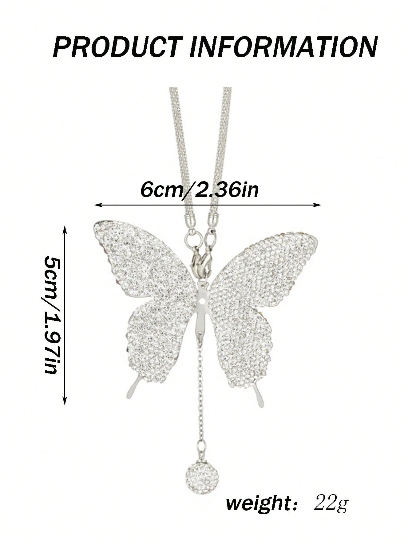 1pc Car Rearview Mirror Full Diamond Butterfly Pendant Car Pendant Interior Decoration Pendant