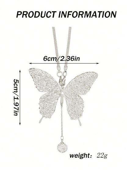 1pc Car Rearview Mirror Full Diamond Butterfly Pendant Car Pendant Interior Decoration Pendant