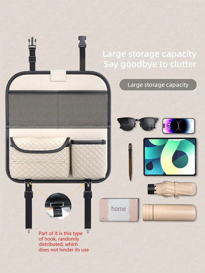 1pc Car Seat Back Storage Bag, Multi-Functional Hanging Organizer Pouch (2 Random Hanging Hooks Included, Instruction Manual Flower Buckle Not Included But Won't Affect Usage)