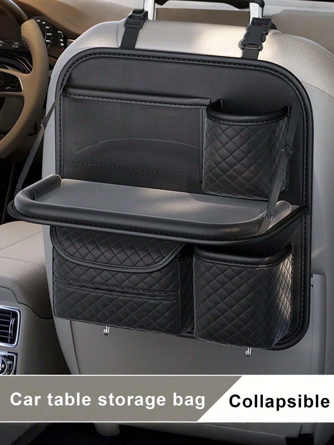 1pc Car Seat Back Storage Bag, Multi-Functional Hanging Organizer Pouch (2 Random Hanging Hooks Included, Instruction Manual Flower Buckle Not Included But Won't Affect Usage)