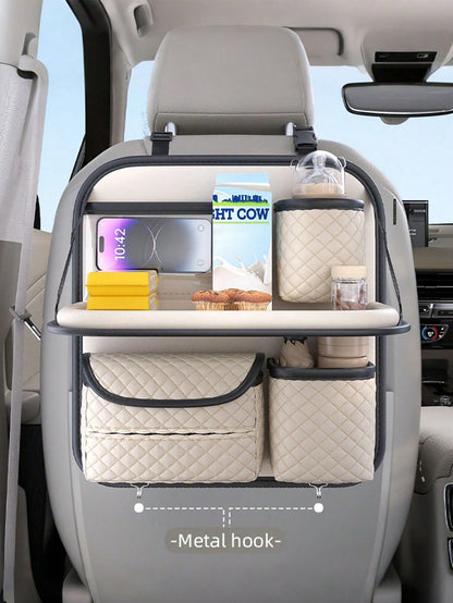 1pc Car Seat Back Storage Bag, Multi-Functional Hanging Organizer Pouch (2 Random Hanging Hooks Included, Instruction Manual Flower Buckle Not Included But Won't Affect Usage)