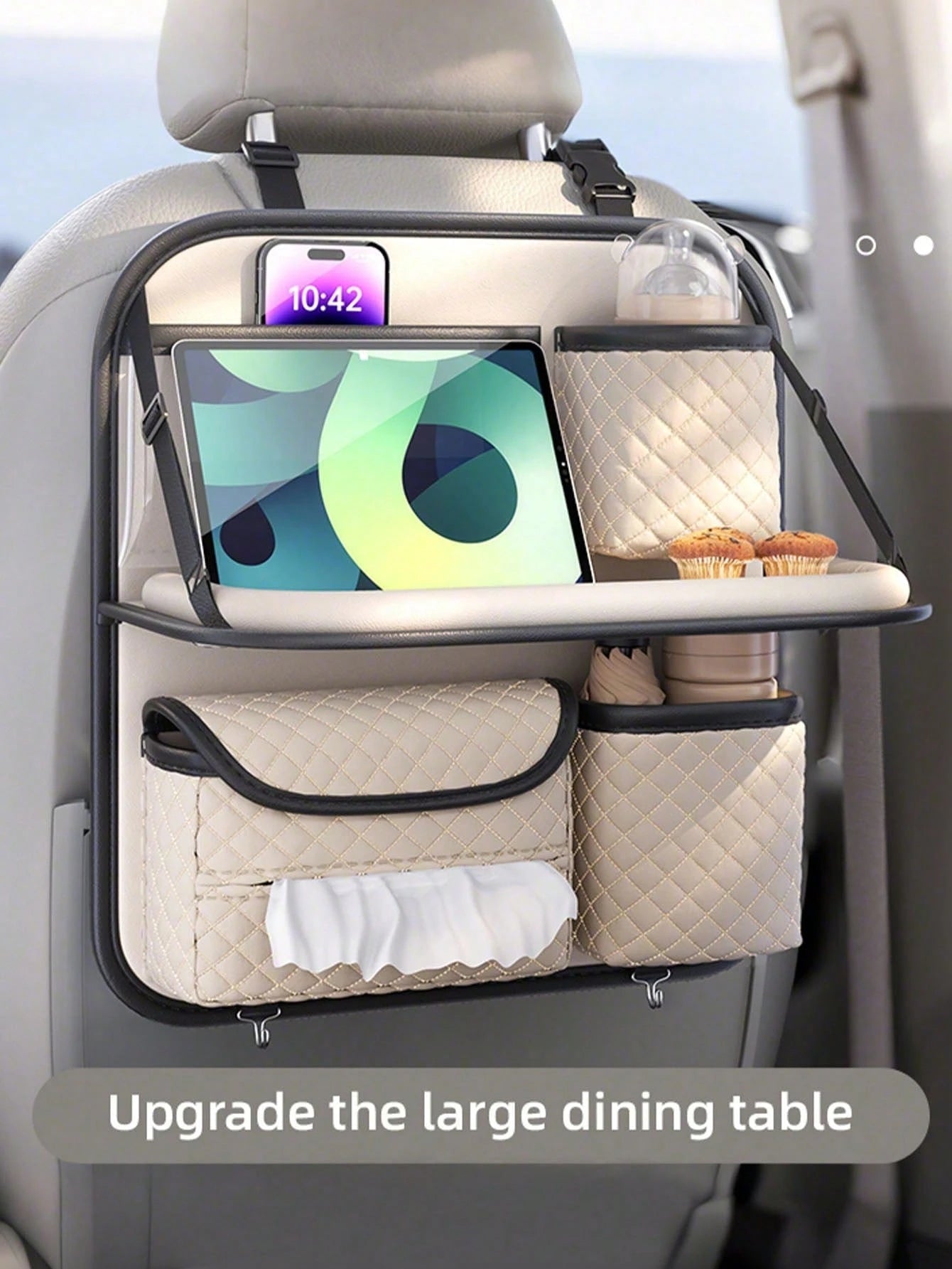 1pc Car Seat Back Storage Bag, Multi-Functional Hanging Organizer Pouch (2 Random Hanging Hooks Included, Instruction Manual Flower Buckle Not Included But Won't Affect Usage)