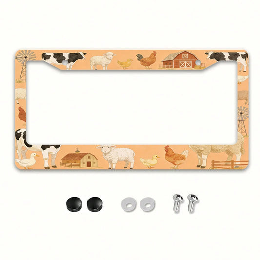 1PC Car Sticker Is For Decorative Purposes Only, A 2D Design Specifically For Male And Female License Plate Frames, Featuring Cute Farm Animal Designs, With Cow, Sheep, Chicken, And Duck Motifs. It Is