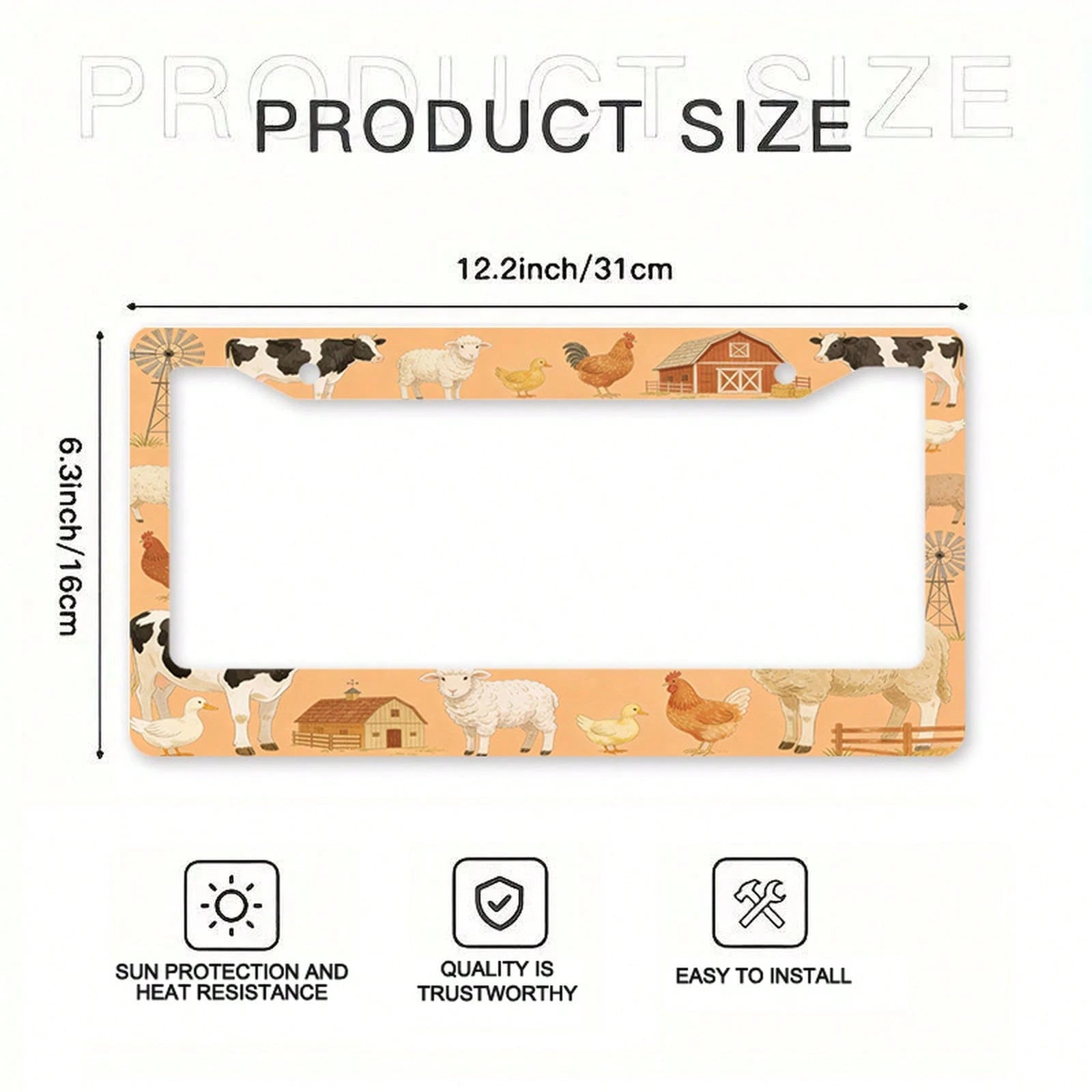 1PC Car Sticker Is For Decorative Purposes Only, A 2D Design Specifically For Male And Female License Plate Frames, Featuring Cute Farm Animal Designs, With Cow, Sheep, Chicken, And Duck Motifs. It Is