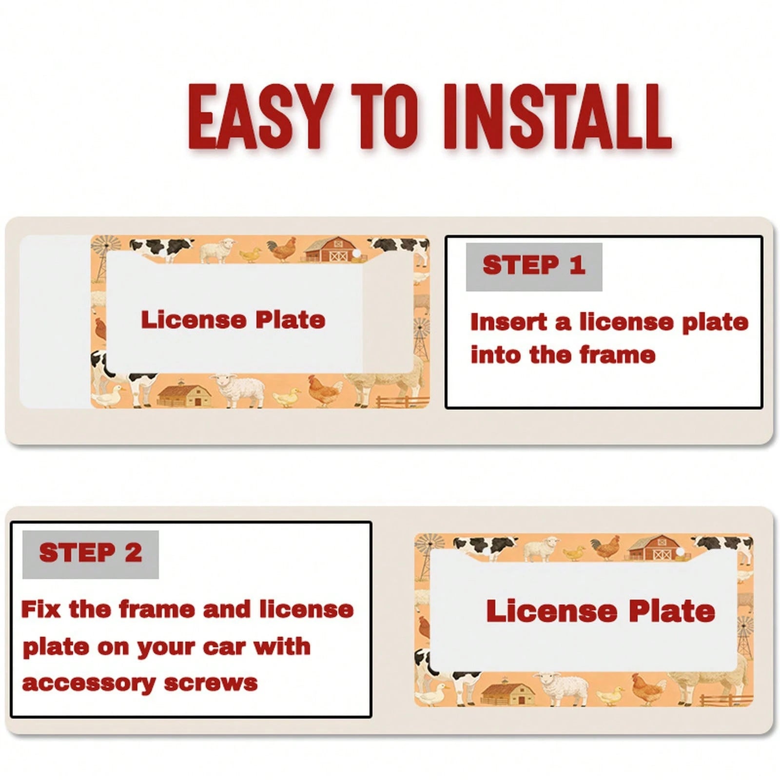 1PC Car Sticker Is For Decorative Purposes Only, A 2D Design Specifically For Male And Female License Plate Frames, Featuring Cute Farm Animal Designs, With Cow, Sheep, Chicken, And Duck Motifs. It Is