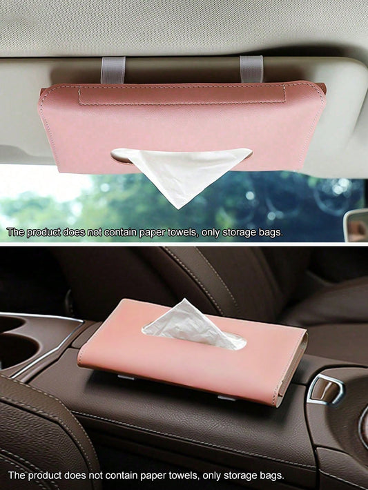 1pc Car Tissue Box, Universal Sun Visor Hanging Tissue Holder, Creative Armrest Storage Bag, Suitable For Various Car Models, Enhance Interior Cleaning Convenience, Ideal Gift For Women, Car Accessori