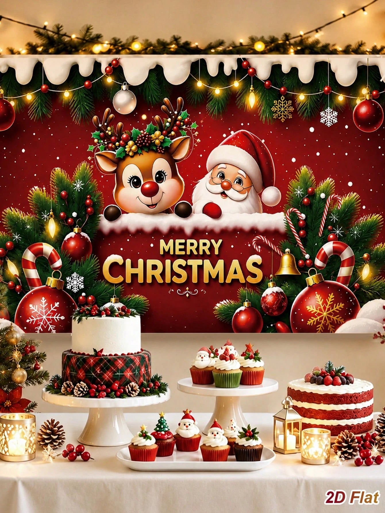 1pc Cartoon Merry Christmas Backdrop, 150*100cm Santa Claus/Reindeer Pattern Hanging Background Cloth, Photo Booth Backdrop, Party Background Banner, Backdrop Decoration, Merry Christmas Decor, Christ