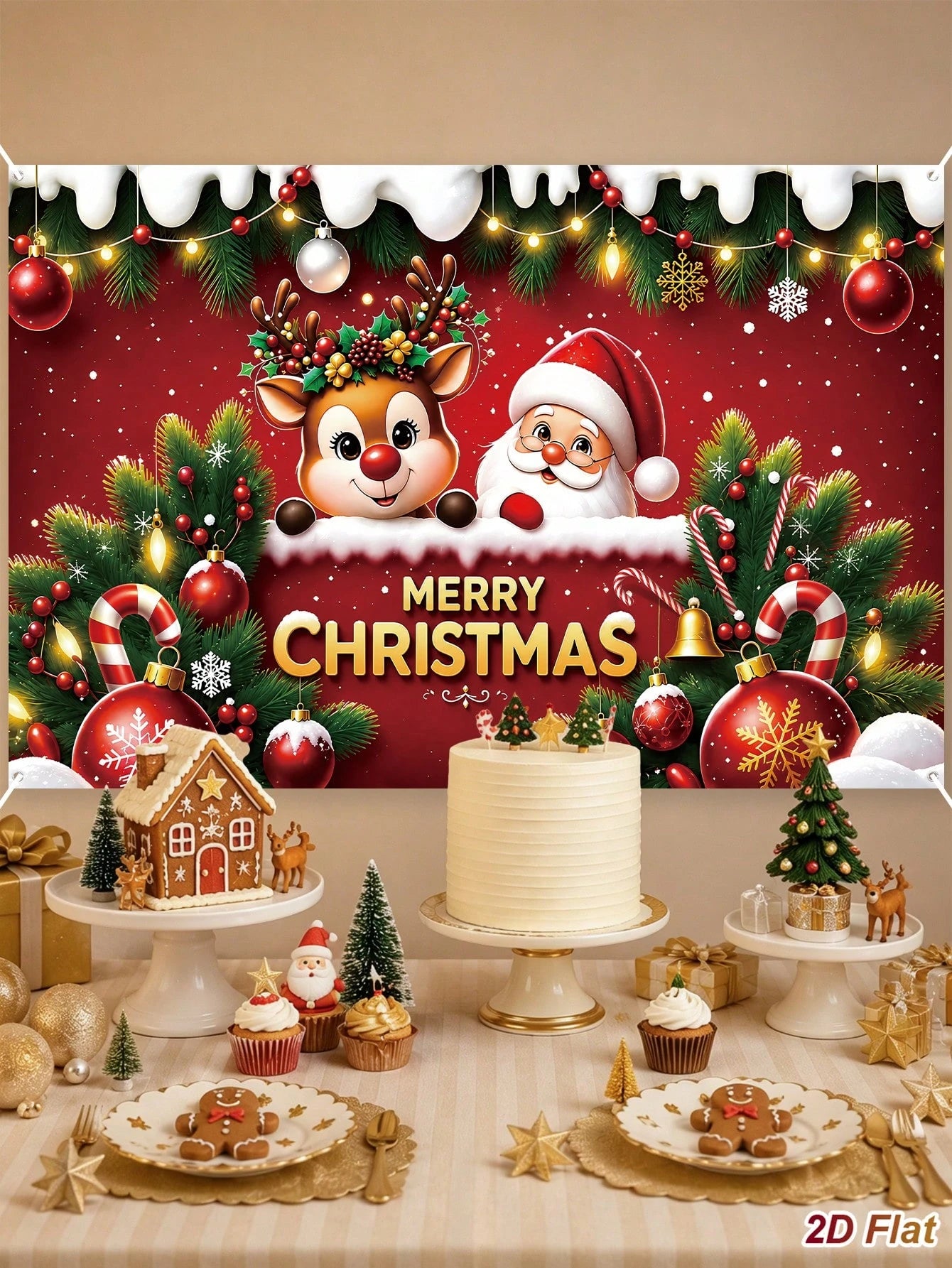 1pc Cartoon Merry Christmas Backdrop, 150*100cm Santa Claus/Reindeer Pattern Hanging Background Cloth, Photo Booth Backdrop, Party Background Banner, Backdrop Decoration, Merry Christmas Decor, Christ