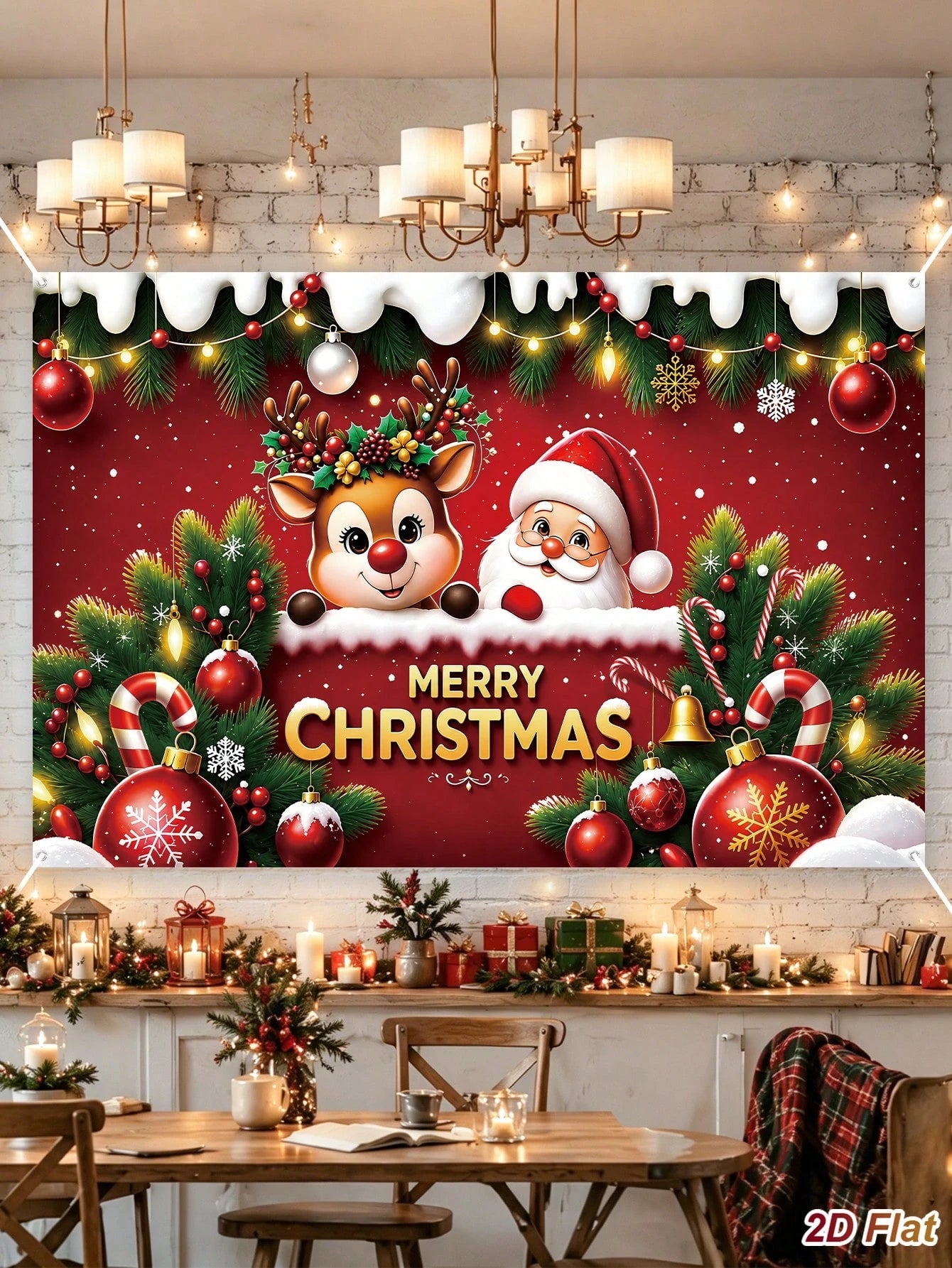 1pc Cartoon Merry Christmas Backdrop, 150*100cm Santa Claus/Reindeer Pattern Hanging Background Cloth, Photo Booth Backdrop, Party Background Banner, Backdrop Decoration, Merry Christmas Decor, Christ