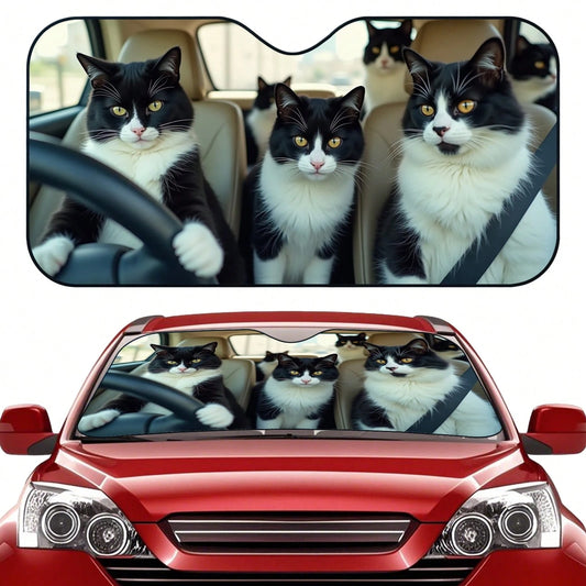 1PC Cat-Shaped Car Windshield Sunshade That Can Be Folded, With Reflective Properties For Heat Insulation And Sun Protection. It Can Keep The Interior Of The Car Cool In Summer.