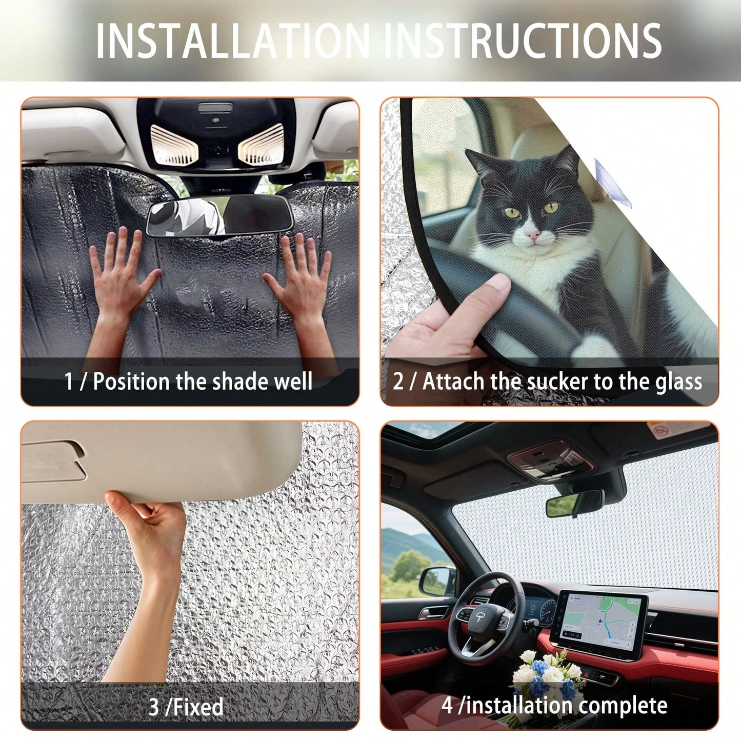 1PC Cat-Shaped Car Windshield Sunshade That Can Be Folded, With Reflective Properties For Heat Insulation And Sun Protection. It Can Keep The Interior Of The Car Cool In Summer.