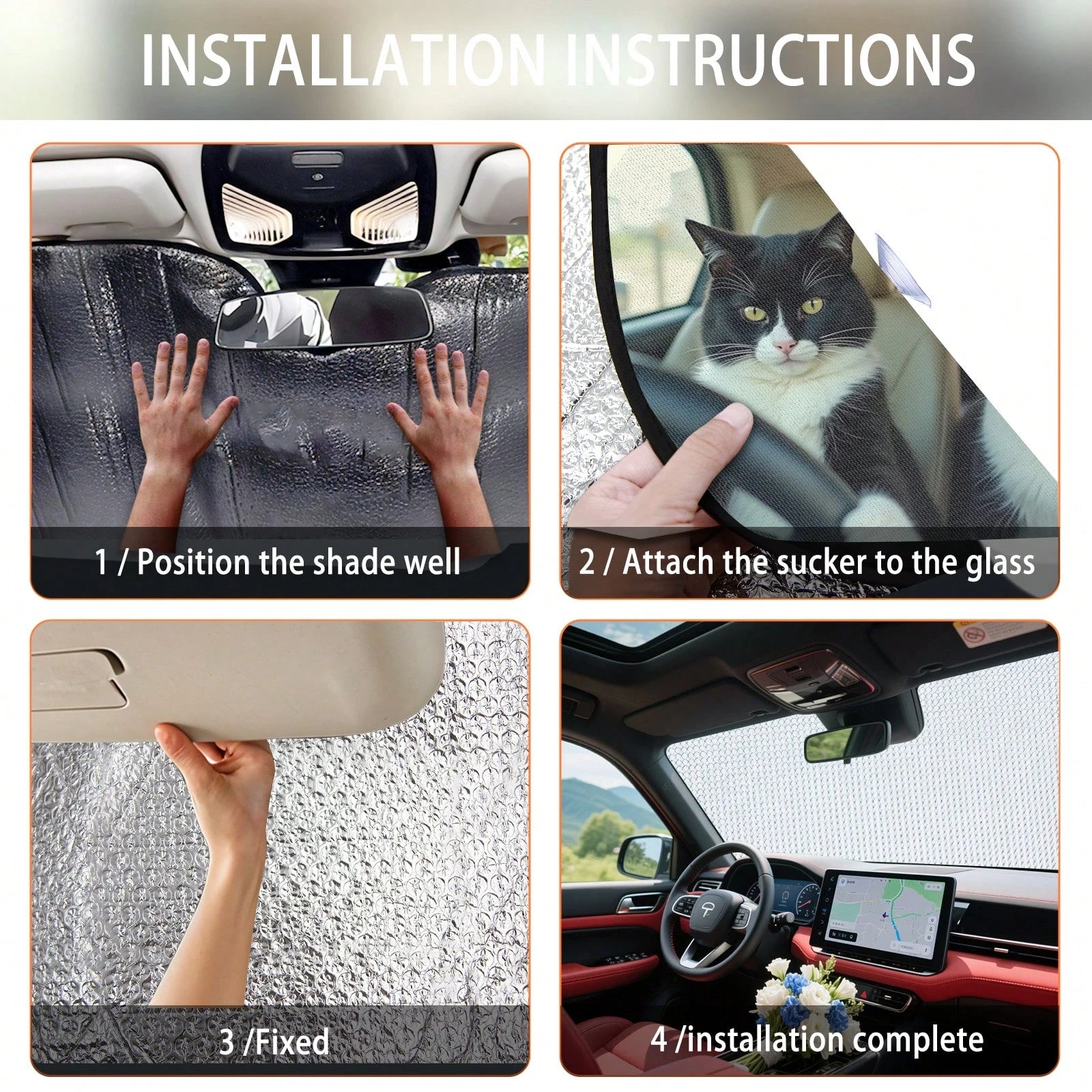 1PC Cat-Shaped Car Windshield Sunshade That Can Be Folded, With Reflective Properties For Heat Insulation And Sun Protection. It Can Keep The Interior Of The Car Cool In Summer.