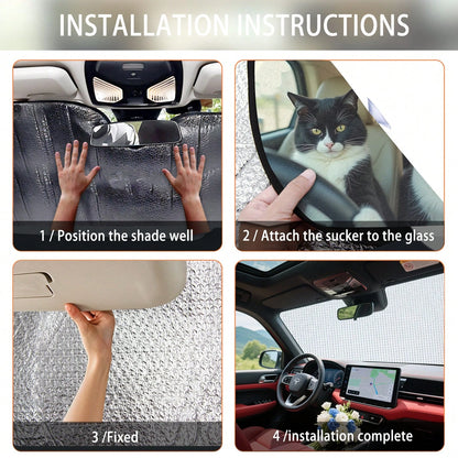 1PC Cat-Shaped Car Windshield Sunshade That Can Be Folded, With Reflective Properties For Heat Insulation And Sun Protection. It Can Keep The Interior Of The Car Cool In Summer.