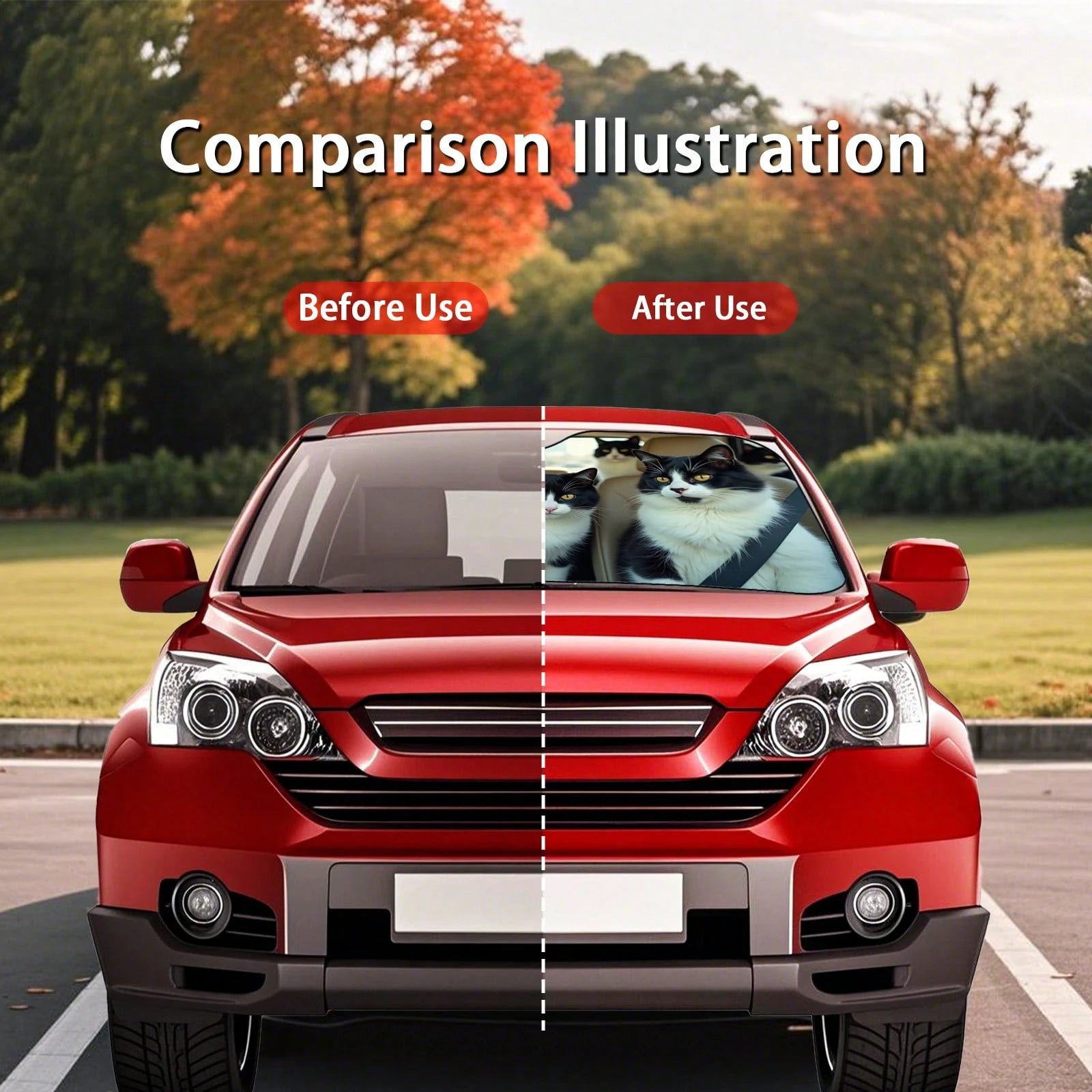 1PC Cat-Shaped Car Windshield Sunshade That Can Be Folded, With Reflective Properties For Heat Insulation And Sun Protection. It Can Keep The Interior Of The Car Cool In Summer.