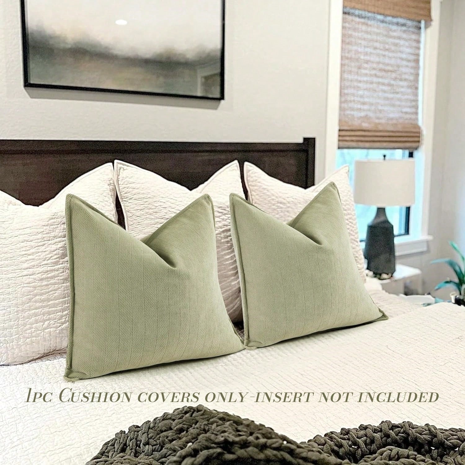 1pc Chenille Herringbone Pattern Throw Pillow Cover (Pillow Insert Not Included), Farmhouse Style Home Decor Sofa Cushion Cover, Solid Color Home Decoration Suitable For Bedroom, Balcony, Living Room