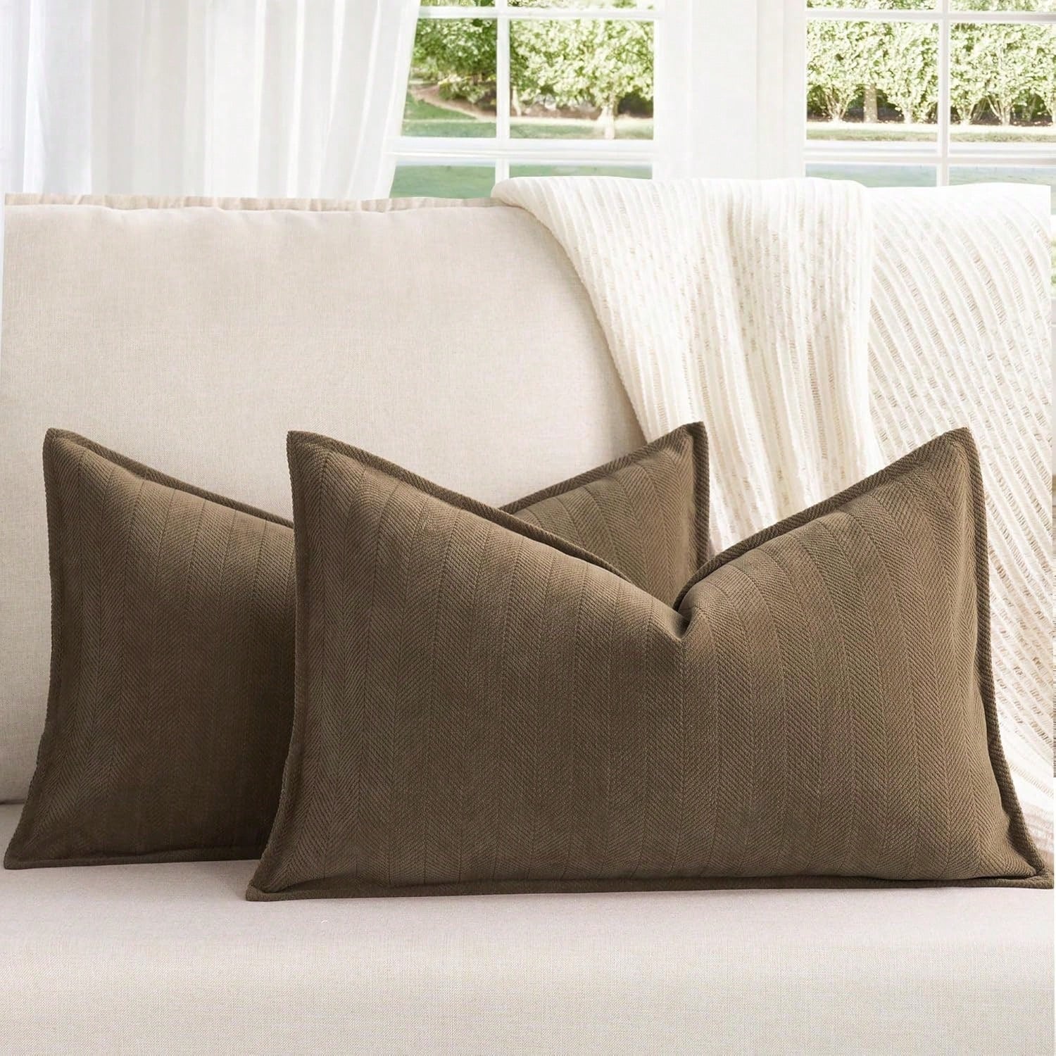 1pc Chenille Herringbone Pattern Throw Pillow Cover (Pillow Insert Not Included), Farmhouse Style Home Decor Sofa Cushion Cover, Solid Color Home Decoration Suitable For Bedroom, Balcony, Living Room