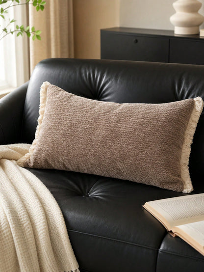 1pc Chenille Tassel Lumbar Pillow Cover, Soft Textured Rectangular Cushion Case 12x20 Inch, Bohemian Farmhouse Style Sofa Bedroom Living Room Decor, Pillow Insert Not Included
