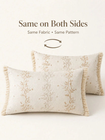 1pc Chenille Tassel Lumbar Pillow Cover, Soft Textured Rectangular Cushion Case 12x20 Inch, Bohemian Farmhouse Style Sofa Bedroom Living Room Decor, Pillow Insert Not Included