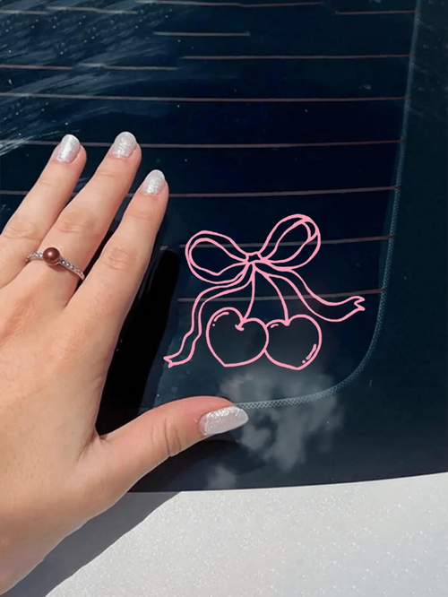 1pc Cherry Bow Vinyl Car Sticker, Auto Accessories, Fuel Tank Decal, Bumper Sticker, Car Decal