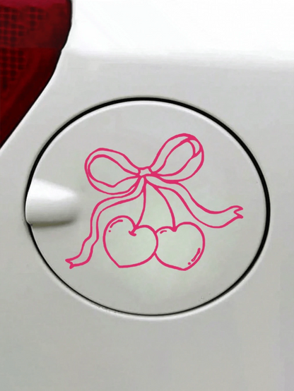 1pc Cherry Bow Vinyl Car Sticker, Auto Accessories, Fuel Tank Decal, Bumper Sticker, Car Decal