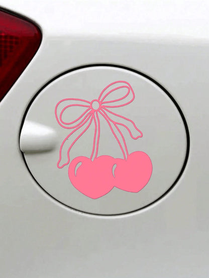 1pc Cherry Bow Vinyl Car Sticker, Auto Accessories, Fuel Tank Decal, Bumper Sticker, Car Decal
