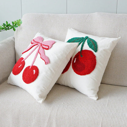 1pc Cherry Embroidery Velvet Decorative Pillow Cover, Ins Style Velvet Pillow Covers For Bedroom, Sofa, Office, Living Room, Window Seat Cushion