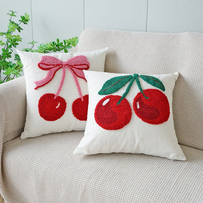 1pc Cherry Embroidery Velvet Decorative Pillow Cover, Ins Style Velvet Pillow Covers For Bedroom, Sofa, Office, Living Room, Window Seat Cushion