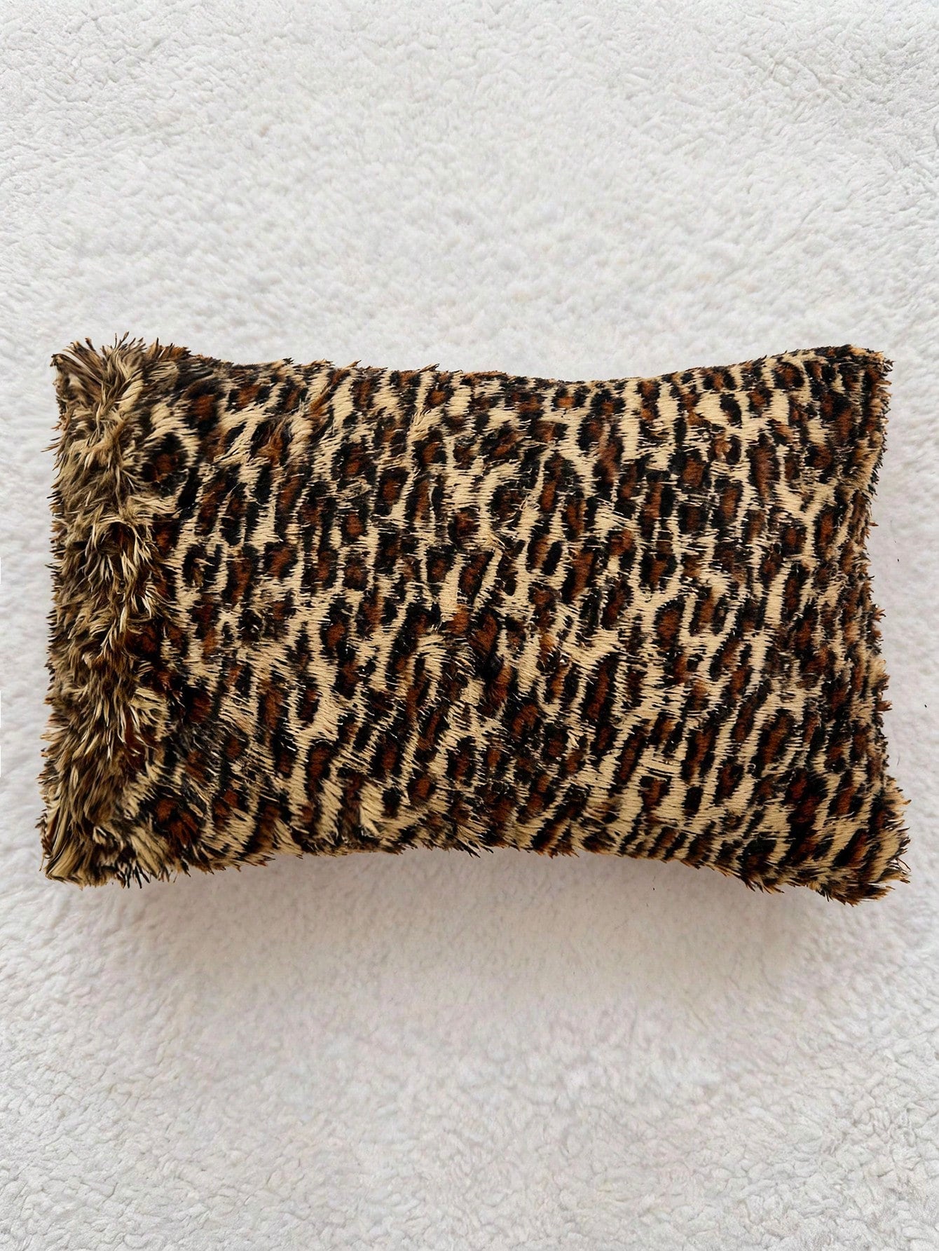 1pc Coffee Brown Leopard Pattern Fuzzy Plush Cushion Cover Without Filler, Modern Flannelette Decorative Throw Pillowcases Zipper Closure For Home, For Sofa, Living Room
