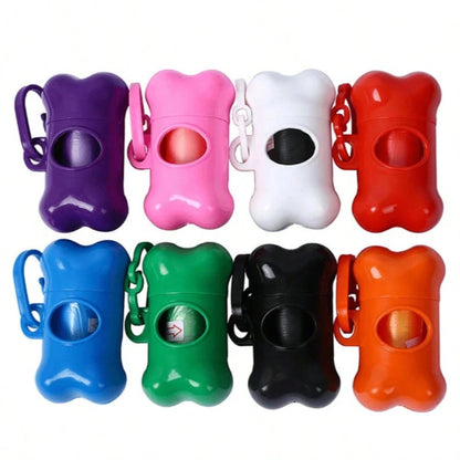 1pc Colorful Bone Shaped Portable Pet Dog Poop Bag Dispenser, Comes With 15 Disposable Bags, Suitable For Outdoor Walking & Training, Random Color Bags