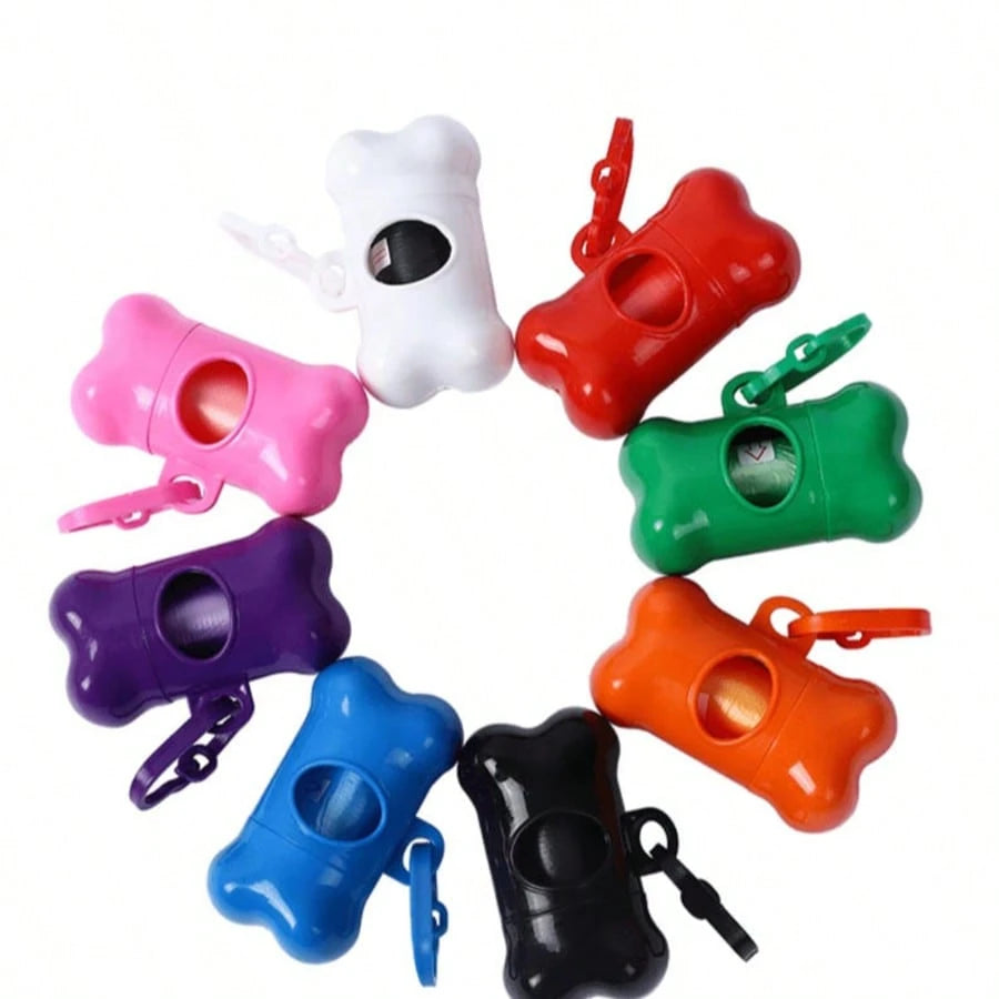 1pc Colorful Bone Shaped Portable Pet Dog Poop Bag Dispenser, Comes With 15 Disposable Bags, Suitable For Outdoor Walking & Training, Random Color Bags