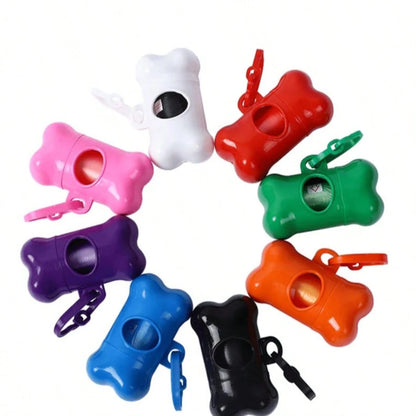1pc Colorful Bone Shaped Portable Pet Dog Poop Bag Dispenser, Comes With 15 Disposable Bags, Suitable For Outdoor Walking & Training, Random Color Bags