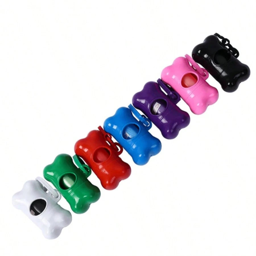 1pc Colorful Bone Shaped Portable Pet Dog Poop Bag Dispenser, Comes With 15 Disposable Bags, Suitable For Outdoor Walking & Training, Random Color Bags