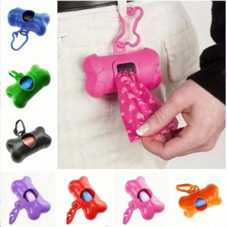 1pc Colorful Bone Shaped Portable Pet Dog Poop Bag Dispenser, Comes With 15 Disposable Bags, Suitable For Outdoor Walking & Training, Random Color Bags