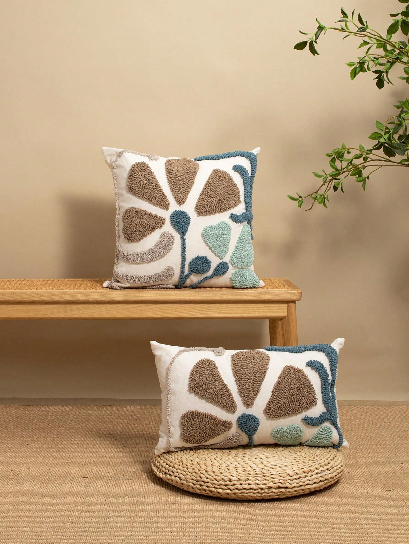 1pc Colorful Floral Pattern Pillow Cover, Plush Embroidered Pastoral Style, Home Decor For Living Room, Bedroom, Sofa, Car Waist Cushion, Headboard, Holiday Party, Garden Decoration, Suitable For All