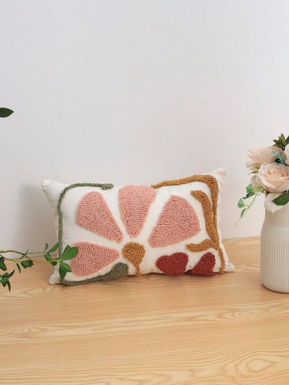 1pc Colorful Floral Pattern Pillow Cover, Plush Embroidered Pastoral Style, Home Decor For Living Room, Bedroom, Sofa, Car Waist Cushion, Headboard, Holiday Party, Garden Decoration, Suitable For All