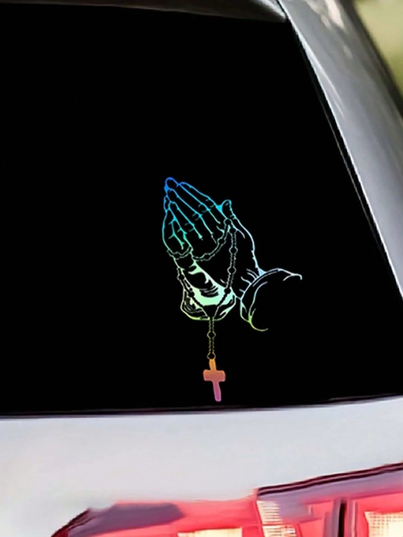 1pc Colorful/Pink Cross Hand Gesture Car Exterior Sticker, Personalized Creative Car Decal, Universal Model