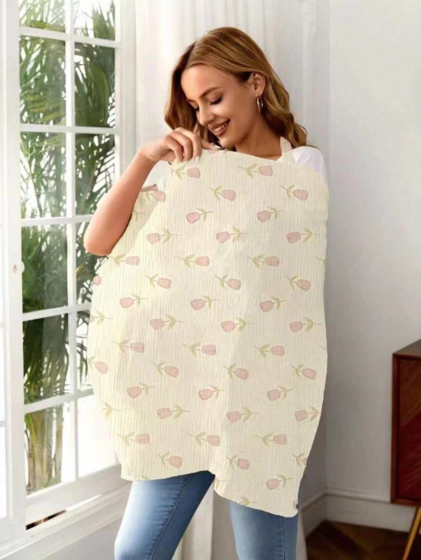 1pc Comfortable Breathable Multifunctional Nursing Cover, Anti-Peeping Pure Cotton Delicate Printed Nursing Scarf, Breastfeeding Shirt For Moms, Nursing Apron, Suitable For All Seasons