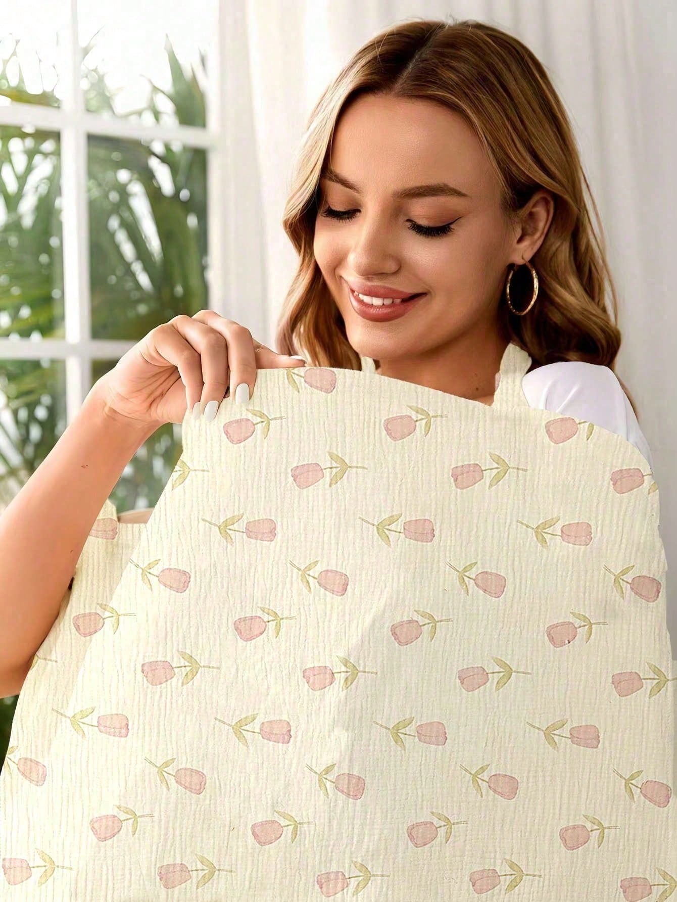 1pc Comfortable Breathable Multifunctional Nursing Cover, Anti-Peeping Pure Cotton Delicate Printed Nursing Scarf, Breastfeeding Shirt For Moms, Nursing Apron, Suitable For All Seasons