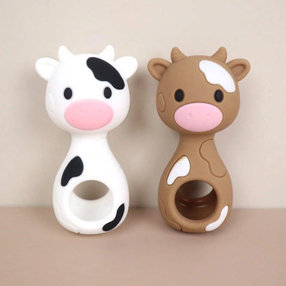 1pc Cow Silicone Rattle Toy, Maraca Shaker Toy, Christmas Halloween Thanksgiving Gift