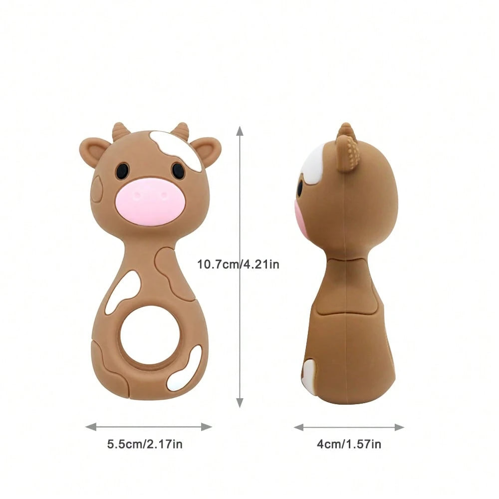 1pc Cow Silicone Rattle Toy, Maraca Shaker Toy, Christmas Halloween Thanksgiving Gift