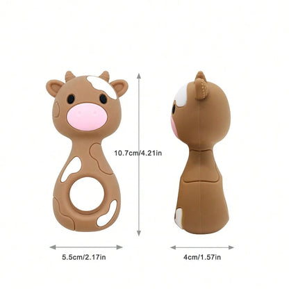 1pc Cow Silicone Rattle Toy, Maraca Shaker Toy, Christmas Halloween Thanksgiving Gift