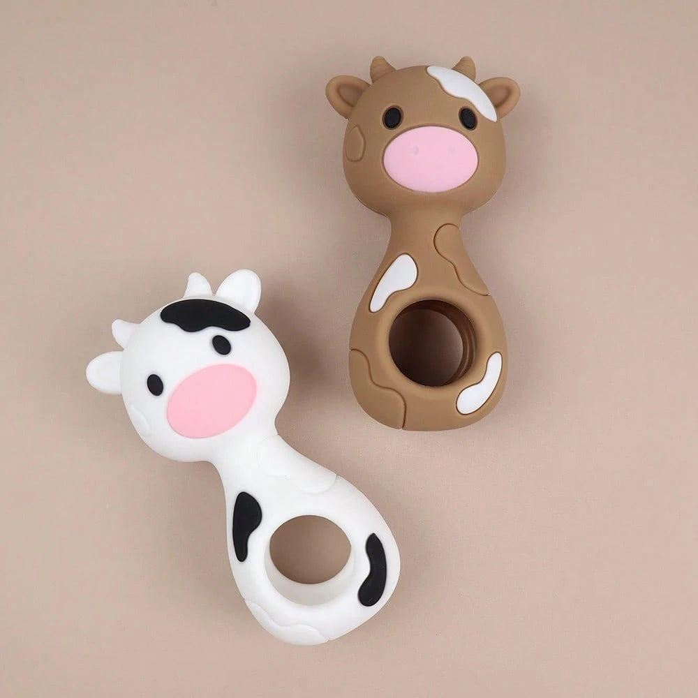 1pc Cow Silicone Rattle Toy, Maraca Shaker Toy, Christmas Halloween Thanksgiving Gift
